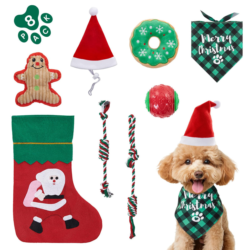8 Pcs Christmas Dog Chew Toys: Washable Cotton Rope Puppy Chew Interactive Stocking Gifts - Squeaky Plush Puppy Toy for Small Medium Dogs