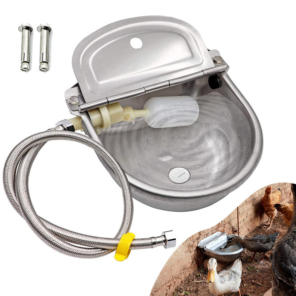 Automatic Water Dispenser for Dog Water Bowl Dispenser Large Size Stainless-Steel Waterer Feeder Self Filling Water Trough for Poultry and Livestock (Stainless Steel, Large)