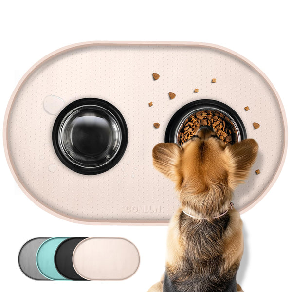 Conlun Dog Food Mat,1/2 Inch Raised Edges Cat Feeding Mat,BPA-Free Silicone Pet Mats for Floor Waterproof,Rubber Placemats for Food and Water Bowls(Natural Tan,18.9"x11.8")