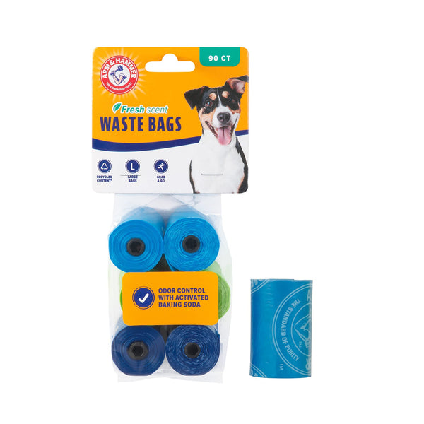 Arm & Hammer Durable Disposable Dog And Cat Waste Bags With Activated Baking Soda, 90 Dog Poop Bags, 9 x 14 Inches