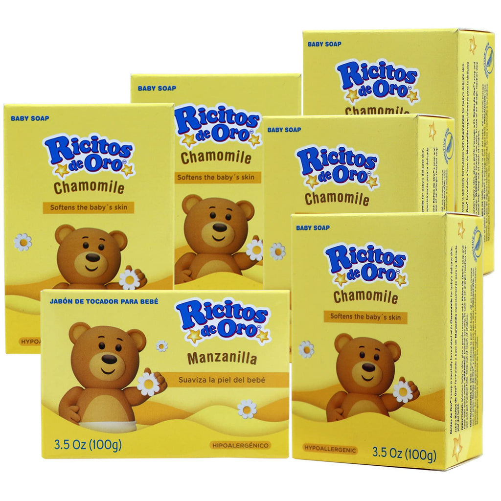 Ricitos de Oro Baby Cleansing Bar Soap with Extract Calming Effect, Chamomile, 6-Pack of 3.5 Oz Each Soap, 6 Soaps