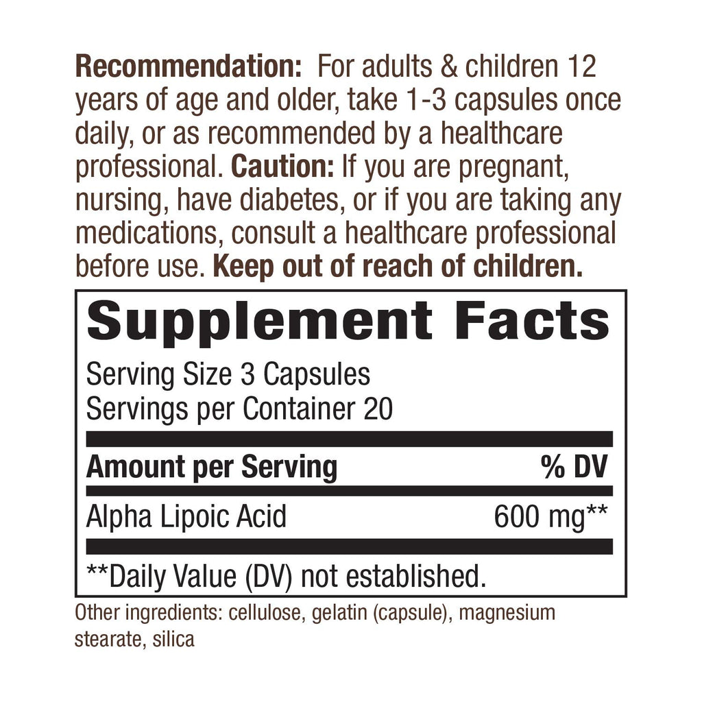 Nature's Way Alpha Lipoic Acid, Supports Healthy Nerve Function*, 600 mg per serving, 60 Capsules