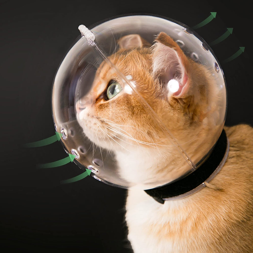 Cat Transparent Muzzle with Breathable Hood, Adjustable Kitten Astronaut Helmet Prevent from pet Biting Chewing Grooming Hoqqf, Ball Mask for Aggressive Cat