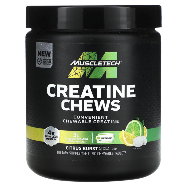 MuscleTech | Creatine Chews | Creapure | Muscle Recovery + Builder for Men & Women | Workout Supplement | 90 Chewable Candies | 30 Servings