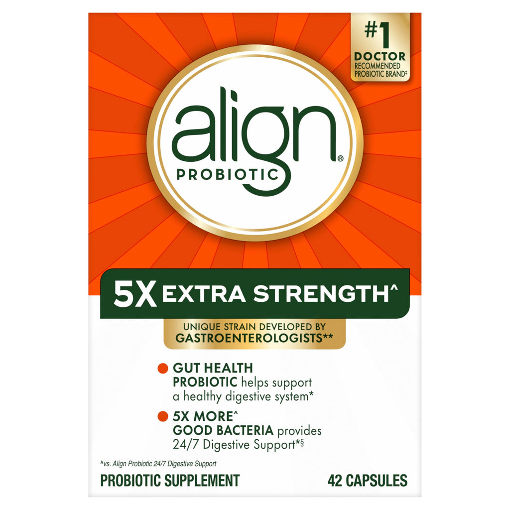 Align Probiotic Extra Strength, Probiotics for Women and Men, #1 Doctor Recommended Brand‡, 5X More Good Bacteria^ to Help Support a Healthy Digestive System*, 42 Capsules (Packaging May Vary)