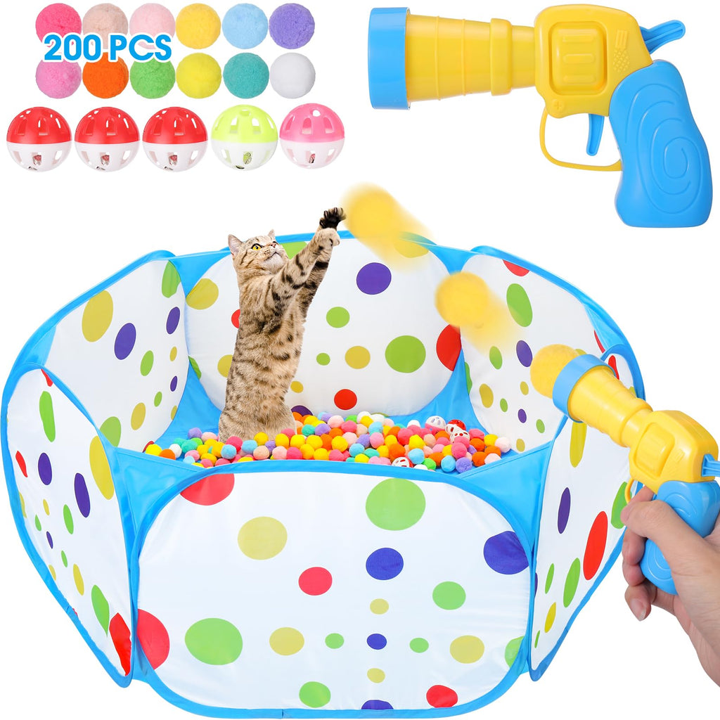 Mity rain Cat Ball Pit with Balls Included, Interactive Cat Toy for Indoor Cats, Blue