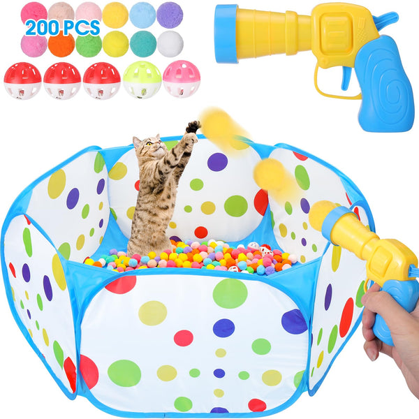 Mity rain Cat Ball Pit with Balls Included, Interactive Cat Toy for Indoor Cats, Blue