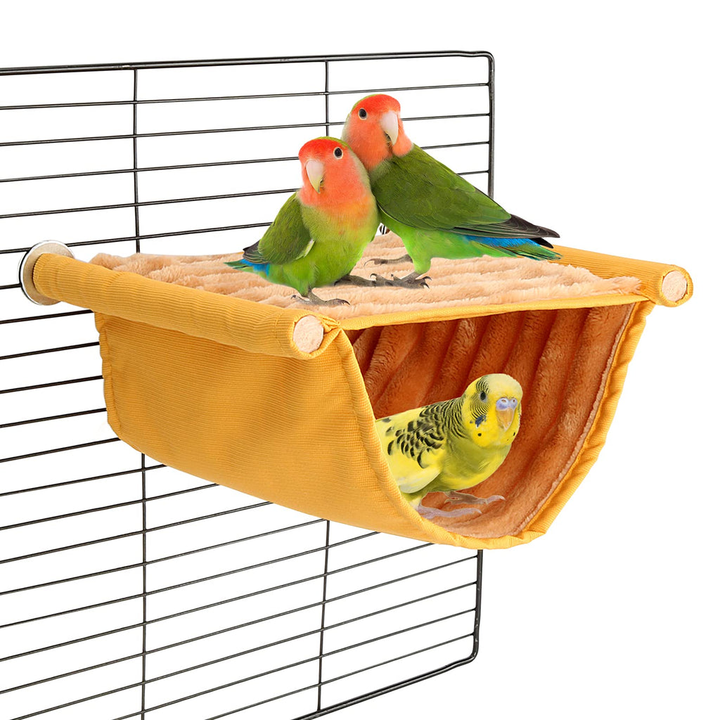 BWOGUE Winter Warm Bird Nest Bed Hanging Hammock Snuggle Hut Parrot House Tent Toy Bird Cage Perch for Parakeet Budgies Cockatiels Lovebird Cockatoo Finch Hamster Chinchilla Guinea Pig(Medium, Yellow)