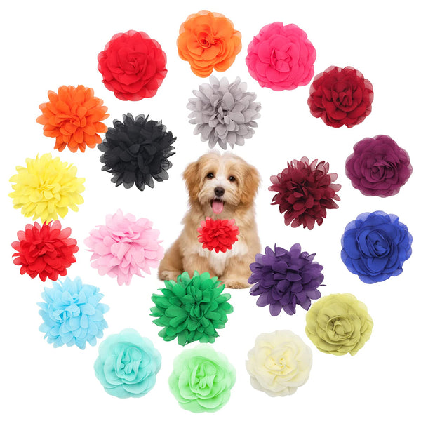 Catcan 20Pcs Dog Flower Collar Accessory, Multi-Color Pet Flower Collars 2 Style Soft Chiffon Dog Bow Tie For Puppy Grooming Charms Accessories