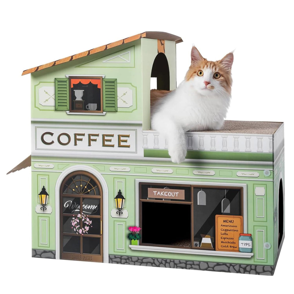 SMILE PAWS Cat Beds for Indoor Cats, Cardboard Cat House with Scratchers, Coffee Shop, Large Sturdy Cat Furniture Condo Cave Tent, Easy to Assemble Pet Toys Accessories Stuffs, Bunny Small Animals