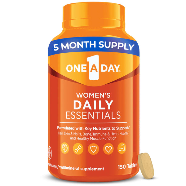 One A Day Multivitamin for Women Daily Essentials, Vitamins for Women to Support Hair, Skin & Nails, Immune Health, Multivitamin for Women with Zinc, Folic Acid & B Vitamins, 150 Count