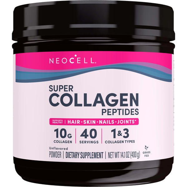 NeoCell Super Collagen Peptides, 10g Collagen Peptides per Serving, Gluten Free, Keto Friendly, Non-GMO, Grass Fed, Healthy Hair, Skin, Nails and Joints, Unflavored Powder, 14.1 oz., 1 Canister