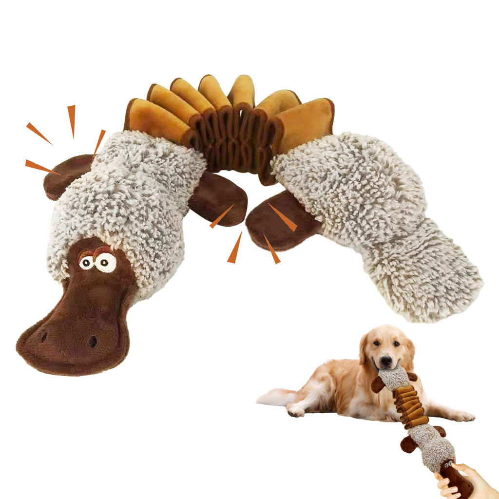 BUYPOW Squeaky Dog Toys, Interactive Tug of War Puppy Toys, Funny Plush Dog Chew Toys, Stuffed Toys for Small,Medium and Large Dogs - Platypus