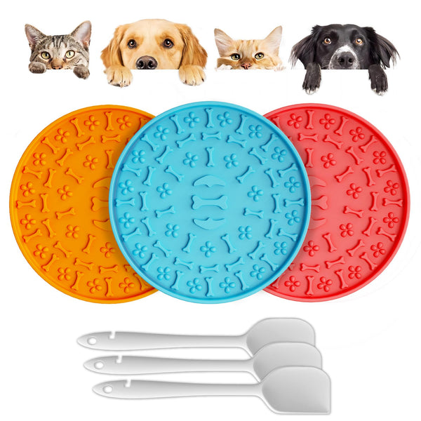 Lick Mat for Dogs & Cats 3 Pack - Silicone Dog Lick Mat with Suction Cups - Anxiety Relief/Promotes Healthy Eating/Frozen & Dishwasher Safe - Pet Peanut Butter Lick Pad LPFALASAT (Blue Orange Red)