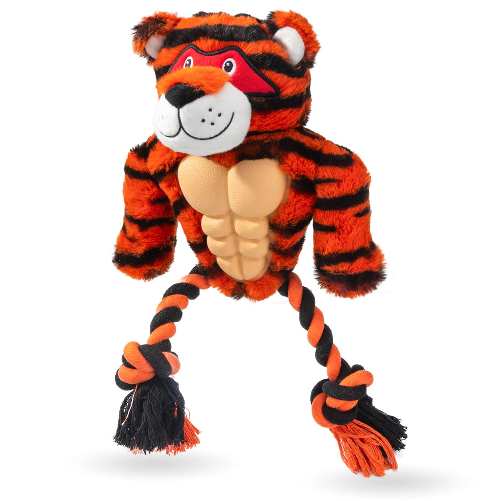 Calibonbon Tough Rope Dog Toy for Aggressive Chewers,Durable Plush Squeaky Tiger,Interactive Tug-of-War Toy for Medium & Large Dogs
