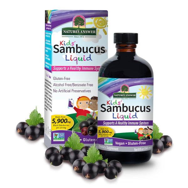 Nature's Answer Sambucus Elderberry Syrup for Kids 8 Fluid Ounces |Immune Support Booster | Kosher Certified | Gluten-Free | No Artificial Flavors or Preservatives | Single Count