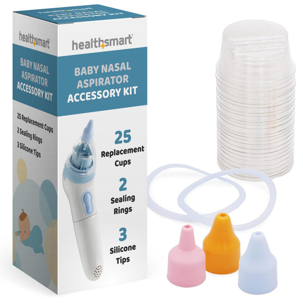 HealthSmart Baby Nasal Aspirator Accessory Kit with 25 Replacement Filters, 2 Sealing Rings, and 3 Silicone Tips – Hygienic, BPA-Free Nose Cleaner for Newborns and Infants – Gentle Mucus Removal