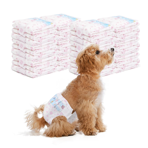 Disposable Dog Diapers Female 90 Count Doggie Diapers for Female Dogs (Waist 10-16.5 in S) Super Absorbent Small Doggie Diapers for Heat Excitable Urination or Incontinence - Pink
