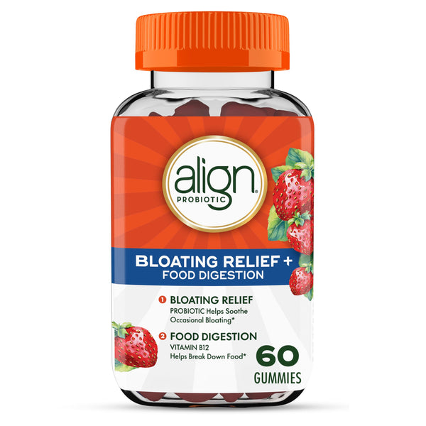 Align Probiotic, Bloating Relief + Food Digestion, Probiotics for Women and Men, Probiotic Helps Soothe Occasional Bloating*, With Vitamin B12 to Help Break Down Food into Cellular Energy*,60 Gummies