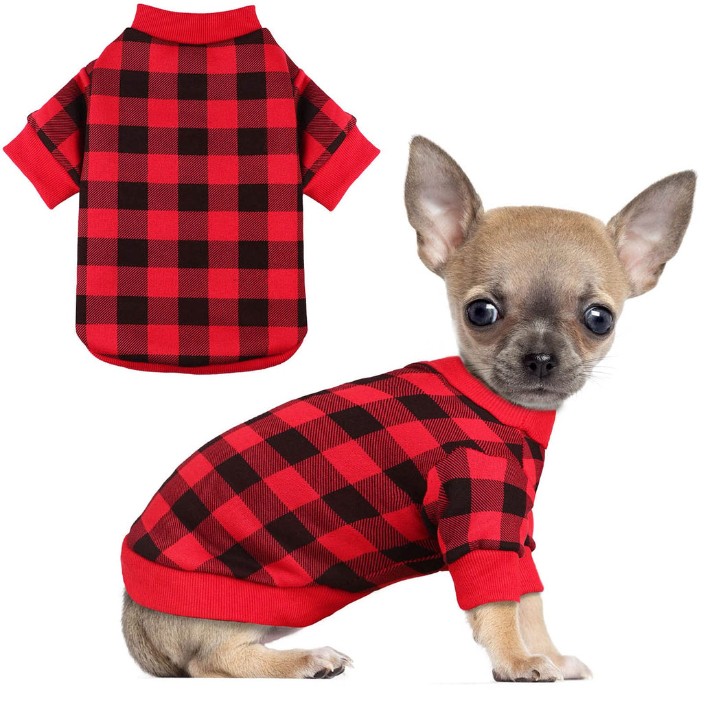 Dog Fleece Sweater for Small Dogs Buffalo Plaid Dog Clothes Soft Thickening Warm Small Dog Sweater Puppy Clothes for Small Dogs Girl & Boy(XS)