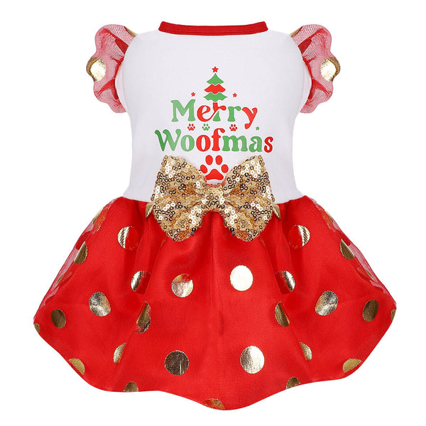 Yikeyo Girl Dog Christmas Dress with Bowtie - Lightweight Puppy Clothes for Small Dog - Red, Medium