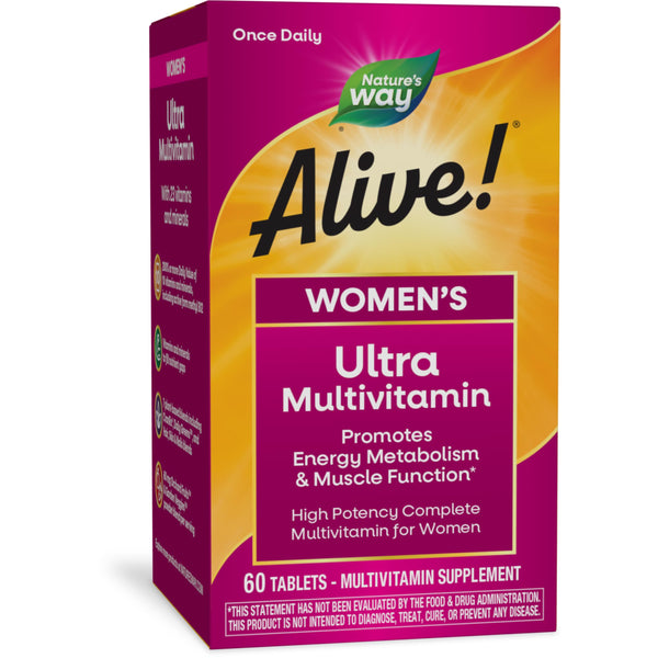 Nature's Way Alive! Women's Daily Ultra Multivitamin, High Potency Formula, Promotes Energy Metabolism and Muscle Function*, with Methylated B12, 60 Tablets (Packaging May Vary)