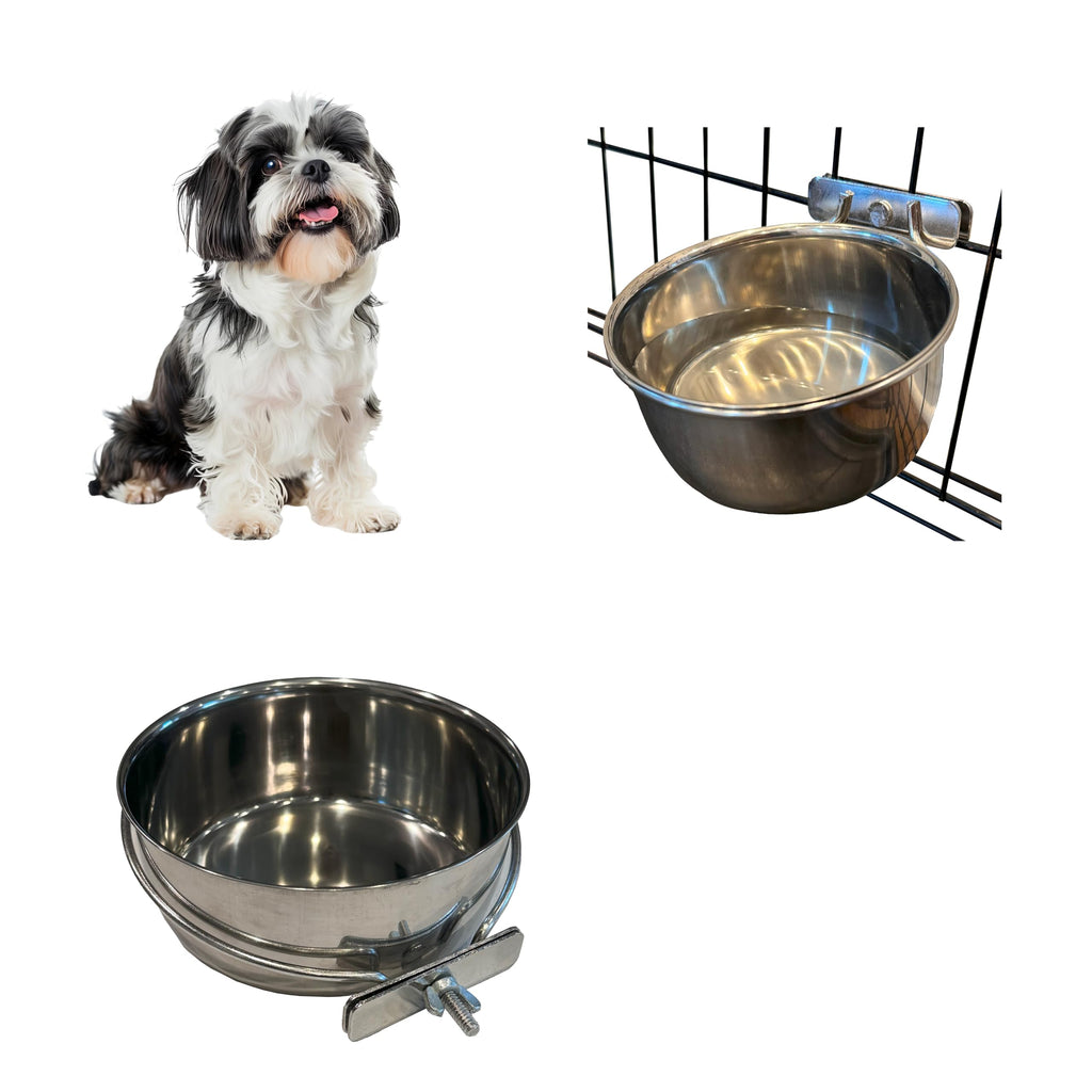 SPOT Coop Cup Bolt Clamp - Stainless Steel Hanging Bowl for Crate, Removable Pet Feeding Dish, Easy Installation, Chew-Proof Design, for Small Dogs, Cats, Birds, Reptiles -2.5 Cups (20 Oz)
