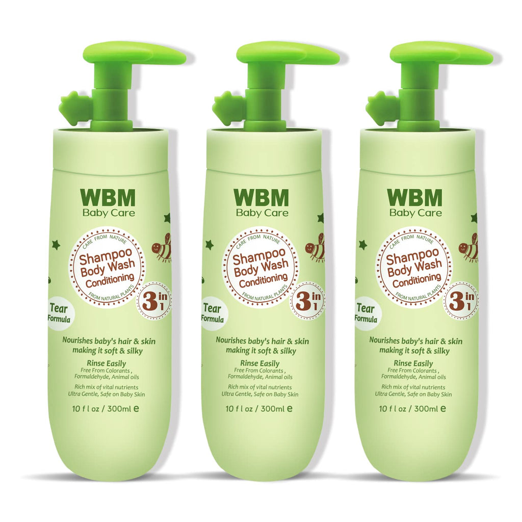 WBM Baby Care 3-in-1 Baby Shampoo, Body Wash & Conditioner, Care From Nature,100% Plant-Based, No Tear Formula, Safe on Babies Skin, Kids Shampoo 300 ml/ 10 fl. Oz