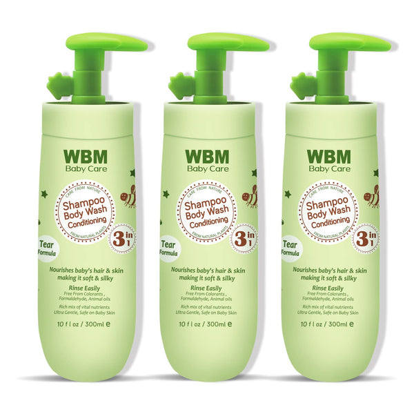 WBM Baby Care 3-in-1 Baby Shampoo, Body Wash & Conditioner, Care From Nature,100% Plant-Based, No Tear Formula, Safe on Babies Skin, Kids Shampoo 300 ml/ 10 fl. Oz