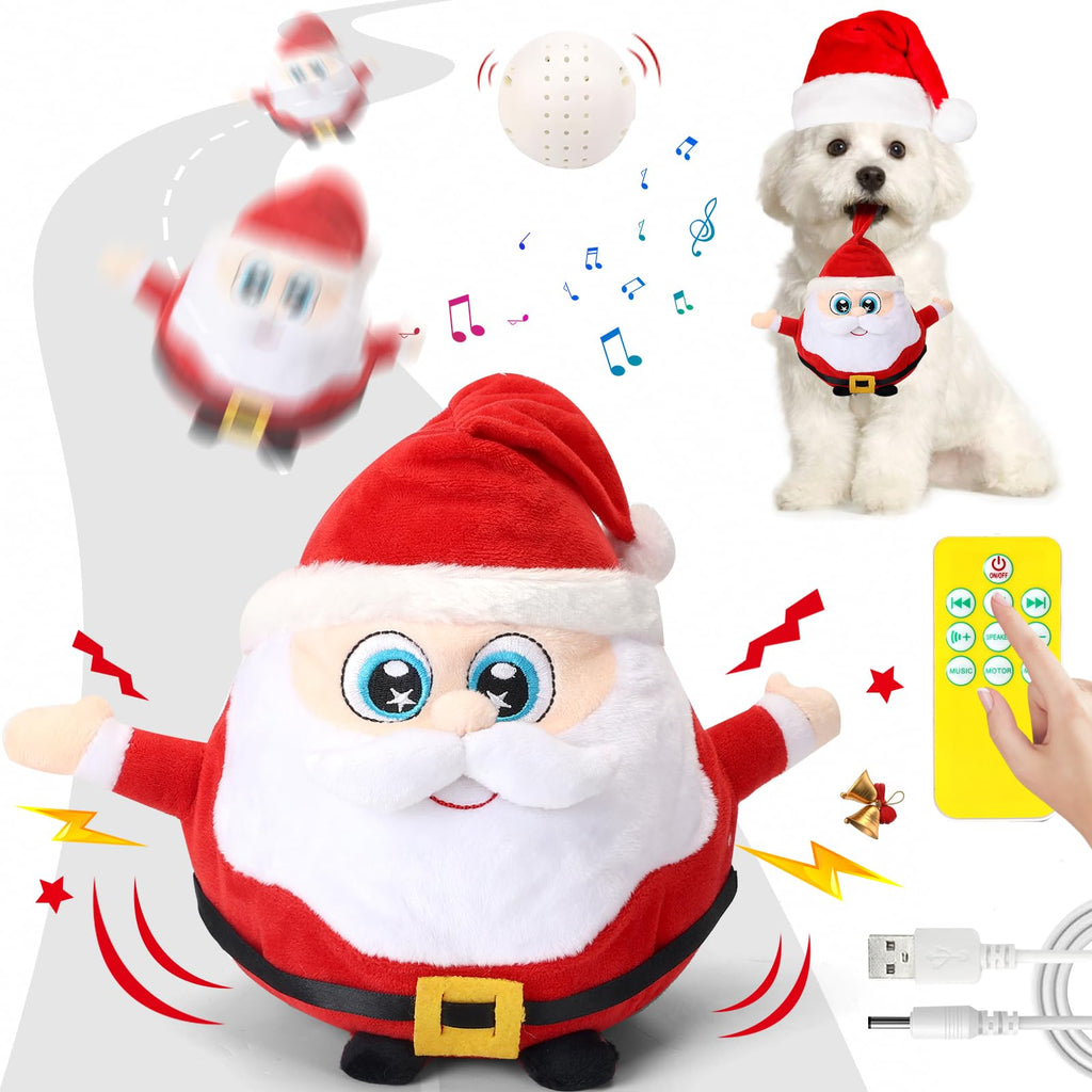 Christmas Remote Control Interactive Dog Toy With Squeaky Bouncy Ball, Music & Jumping Mode - Electric Santa Claus for Large, Medium, Small Dogs
