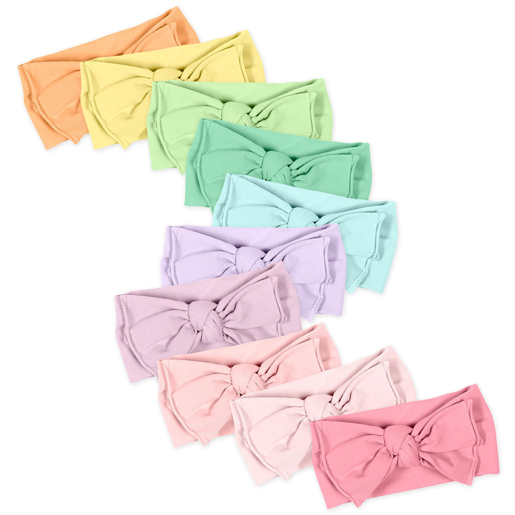 HonestBaby Girls' Organic Cotton Knotted Headbands Multi-Pack, 10-pack Rainbow Girl, One Size US