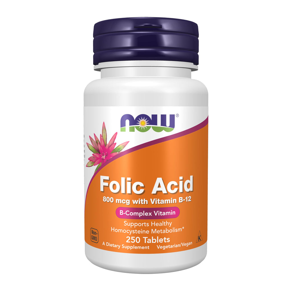 NOW Supplements, Folic Acid 800 mcg + B-12 (Cyanocobalamin) 25 mcg, B Complex Vitamin, 250 Tablets