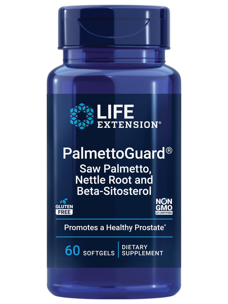 Life Extension PalmettoGuard® Saw Palmetto, Nettle Root and Beta-Sitosterol, Supports Healthy Prostate Function & Hormone Metabolism, 160 mg of Saw Palmetto for Men, Gluten-Free, Non-GMO, 60 softgels