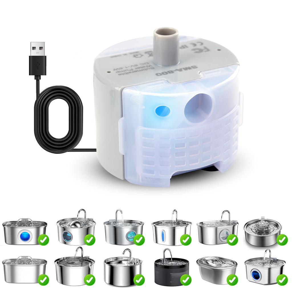 Cat Water Fountain Pump, Pet Water Fountain Replacement Pump SMA-800 Submersible Motor for Stainless Steel Indoor Cat Fountain Pump Replacement(Bottom Pumping)