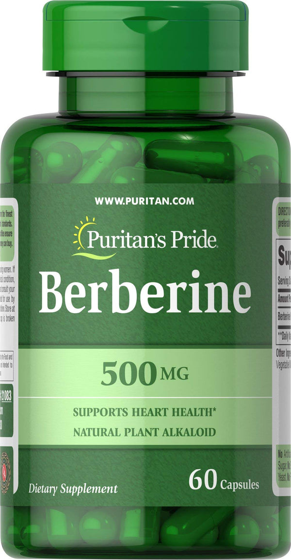 Puritan's Pride Berberine 500 mg, Dietary Supplement Support for Heart Health, Weight loss, Suport Blood Sugar and Cholesterol, 1 Month Supply, 60 Capsules