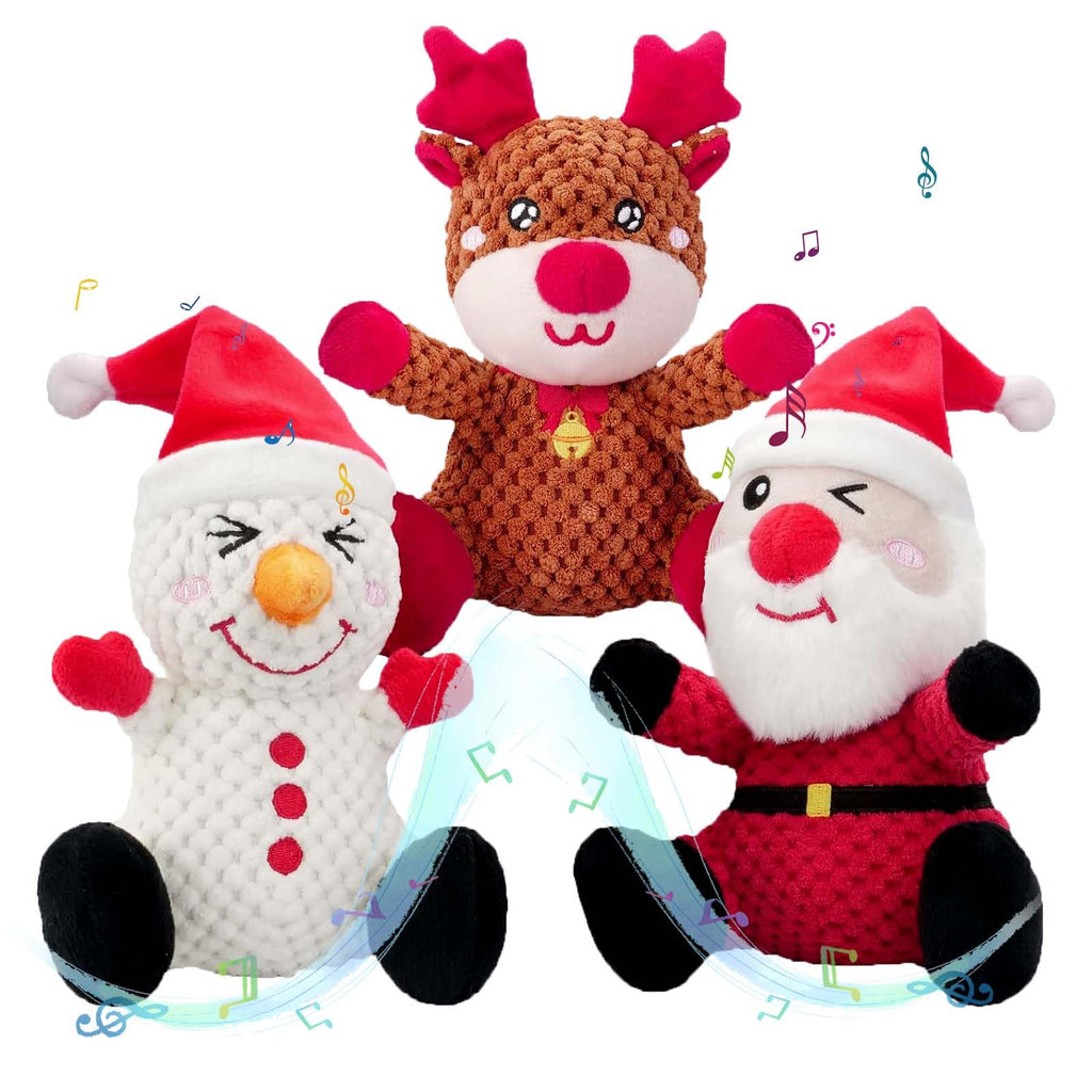 BLSCC 3 Pack Christmas Dog Toys - Santa, Snowman, Reindeer Stuffed Squeaky Plush for Large Medium Small Dogs, Cute Puppy Interactive Durable Tough Chew Toy Gift