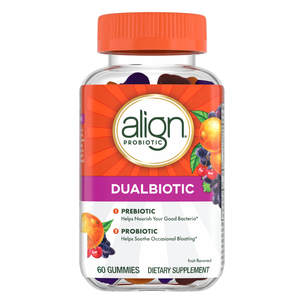 Align DualBiotic, Prebiotic + Probiotic for Women and Men, Help Nourish and Add Good Bacteria for Digestive Support, Natural Fruit Flavors, 60 Gummies