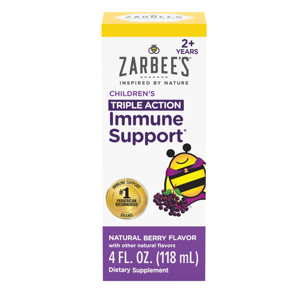 Zarbee's Elderberry Syrup for Kids, Daily Immune Support with Vitamin C & Zinc, Childrens Liquid Supplement, Natural Berry Flavor, 4 fl oz