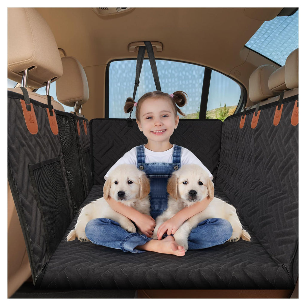 BIKAEIK Back Seat Extender for Dogs, Dog Car Seat Cover with Hard Bottom,Dog Hammock for Car Backseat Protector Waterproof Dog Car Seat Bed with Mesh Window for Cars,Trucks,SUVs