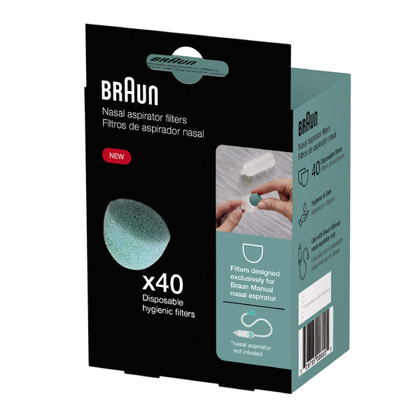 Braun Manual Nasal Aspirator Filters, 40 Count – Disposable, Hygienic Filters for Braun Manual Toddler, Baby and Newborn Nasal Aspirator