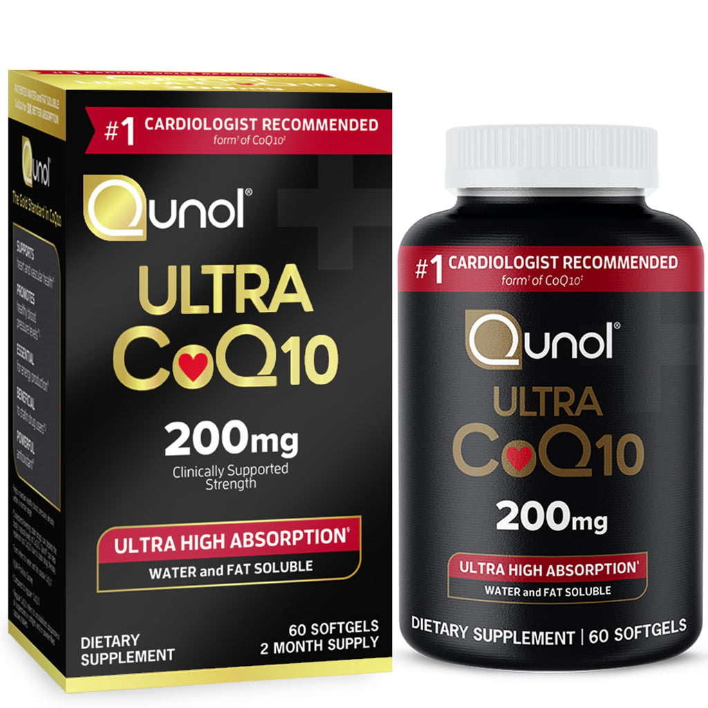 Qunol CoQ10 200mg Softgels, Ultra CoQ10 - Ultra High Absorption Coenzyme Q10 Supplements - Antioxidant Supplement for Vascular and Heart Health & Energy Production - 2 Month Supply - 60 Count