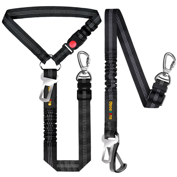 ODOGPETO Dog Seat Belt for Car, Adjustable 4-in-1 Dog Car Seatbelt Leash with Hook & Buckle, Reflective Dog Seatbelt Harness for Car with Vehicle Car Headrest & Swivel Carabiner and Poop Bag, Black
