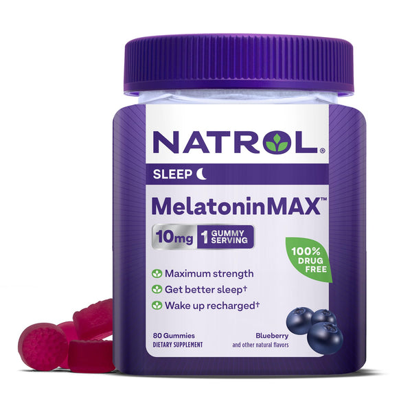 Natrol MelatoninMax, Sleep Gummies for Adults, Blueberry Flavor, 10 mg, 80 Count, Up to an 80 Day Supply