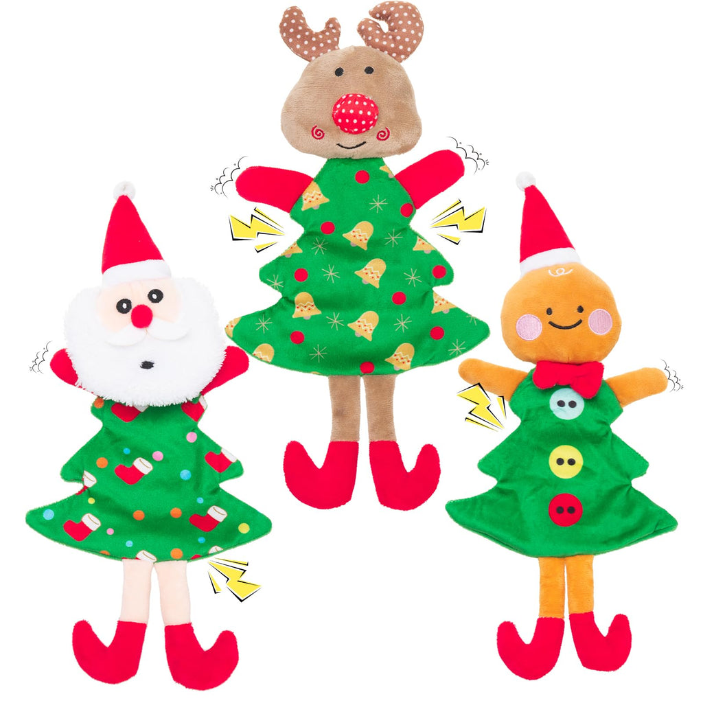 EXPAWLORER Christmas Dog Toys, 3 PCS Squeaky Plush with Crinkle Paper - Xmas Toys for Small, Medium & Large Dogs