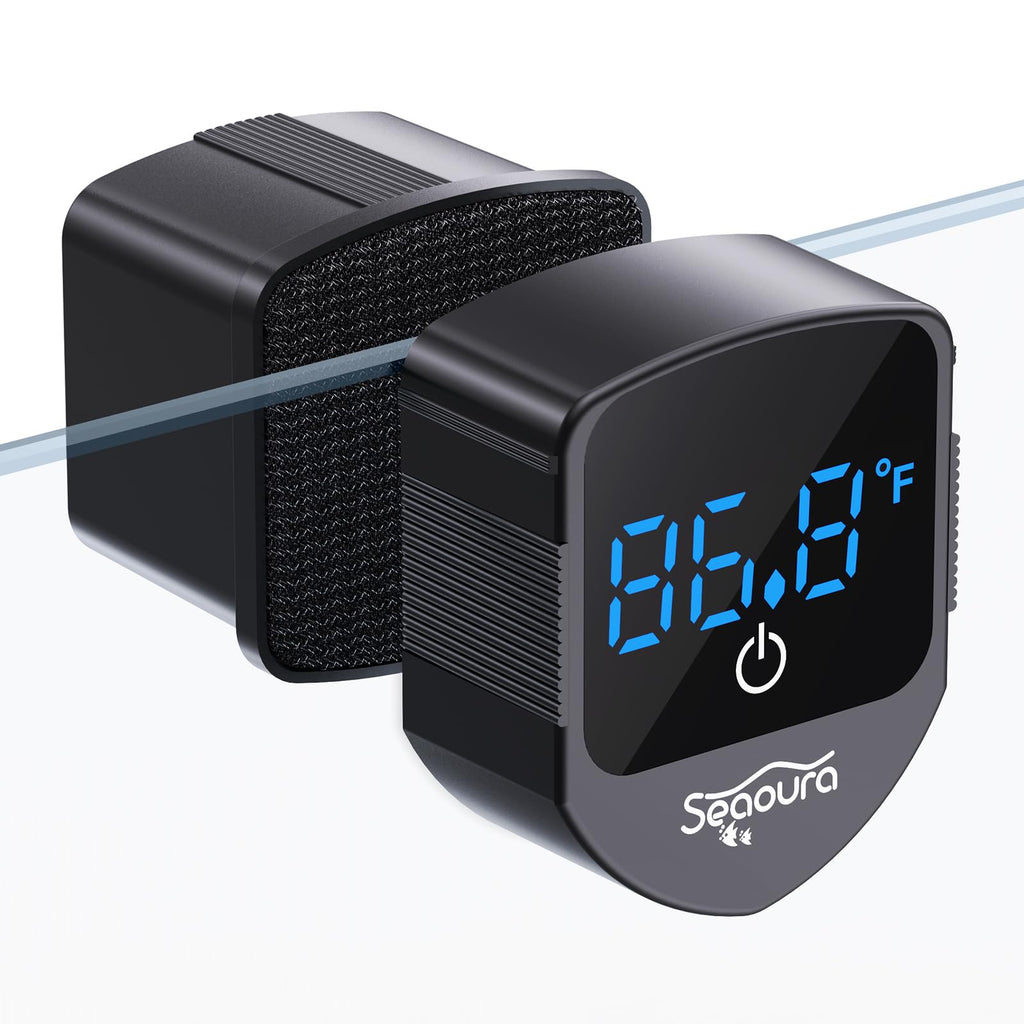 SEAOURA 2-in-1 Aquarium Magnetic Cleaner with Digital Aquariums Thermometer, Fish Mini Magnets Brush only for Glass Tank,Tiny Magnet Floating Cleaning Tool for 1-30 Gallons