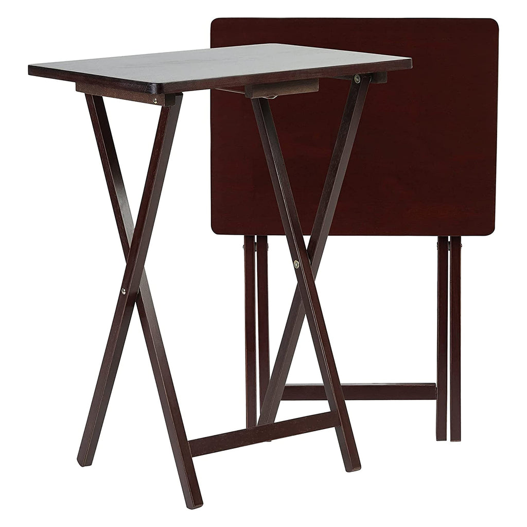 PJ Wood 2-Pack Folding TV Tray Set, Espresso- Collapsible Portable Snack Serving Tables, Home Furniture for Living Room, Bedroom, and Kitchen