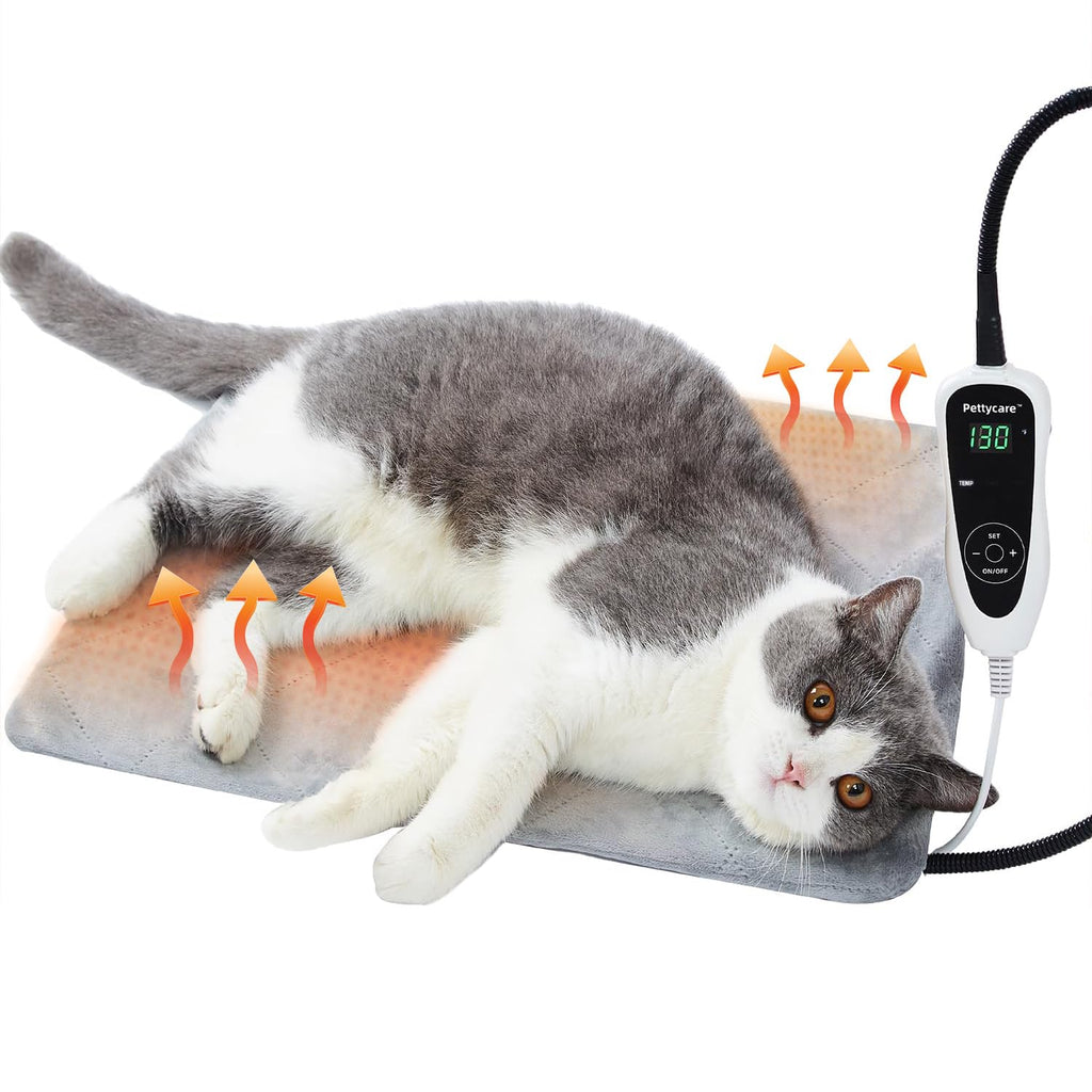 pettycare Pet Heating Pad for Dog Cat, Electric Heating with Steel-Wrapped Cord, 25-Level Timer & 11-Level Temperature Indoor Warming Pads Easy Clean for Puppy Cat Dog S 17.4x14inch