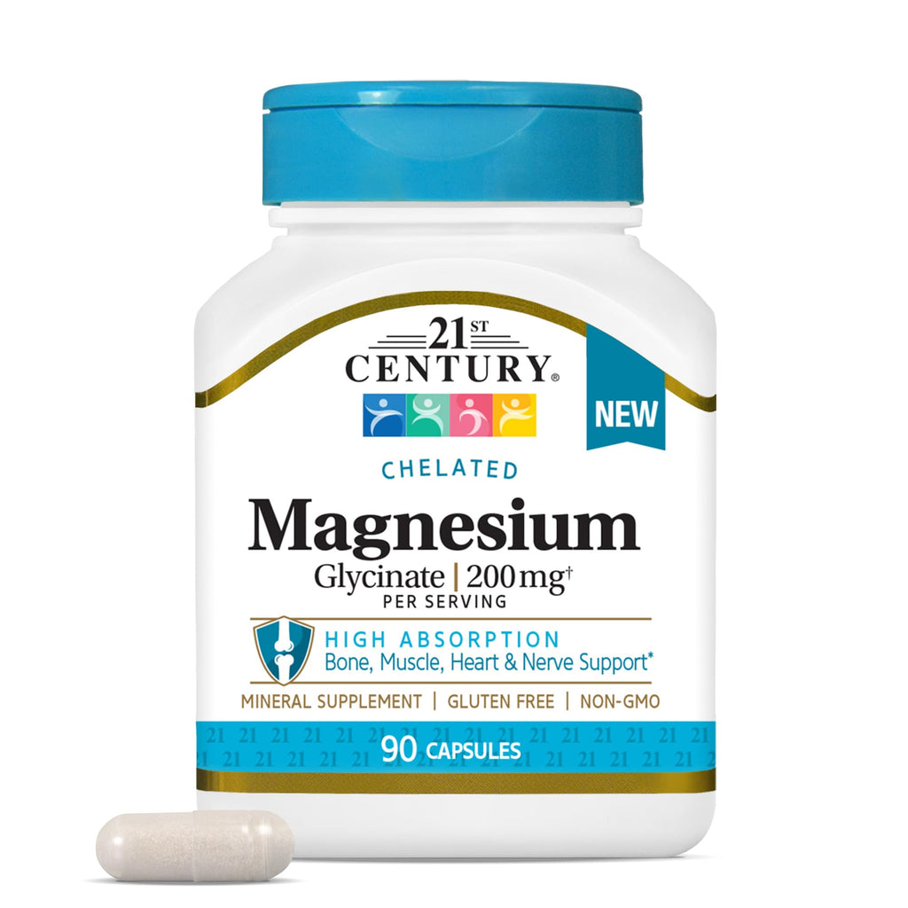 21st Century Magnesium Glycinate 200 mg Capsules per Serving, 90 Count