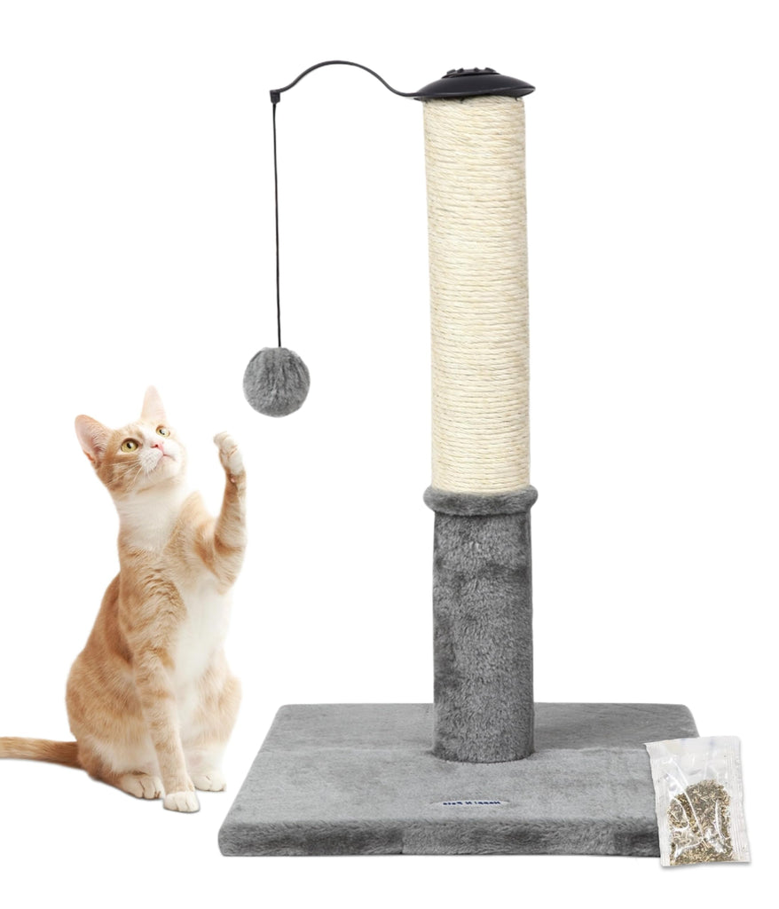 Happi N Pets 22" Cat Scratching Posts for Indoor Cats, Carpet Cat Scratch Post, Sisal Cat Scratcher, Cat Post with Rotatable Hanging Balls & Stable Base, Cat Scratchers for Kittens-Light Gray