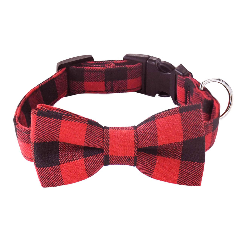 Malier Dog Collar with Bow tie, Classice Plaid Pattern Dog Collar with Bow tie and Durable Buckle Collar for Small Medium Large Dogs Puppy (Large, Red)